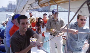 Corporate team builder in NYC on a sailboat in the Hudson River